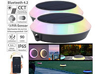 Lunartec 2er-Set Solar-Outdoor-Leuchte, RGB-CCT-LEDs, PIR, Bluetooth, App, 90lm; LED-Solar-Wegeleuchten 