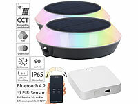 Lunartec 2er-Set Solar-Outdoor-Leuchten, RGB-CCT-LEDs, PIR, WLAN-Gateway, App; LED-Solar-Wegeleuchten 