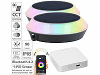 Lunartec 2er-Set Solar-Outdoor-Leuchten, RGB-CCT-LEDs, PIR, WLAN-Gateway, App