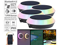 Lunartec 4er-Set Solar-Outdoor-Leuchte, RGB-CCT-LEDs, PIR, Bluetooth, App, 90lm; LED-Solar-Wegeleuchten 