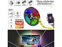 Luminea Home Control USB-RGB-LED-Streifen mit WLAN, App und Sprachsteuerung, 2 m; RGB-LED-Lichterdrähte mit WLAN, App- und Sprach-Steuerung RGB-LED-Lichterdrähte mit WLAN, App- und Sprach-Steuerung 