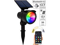 Lunartec Smarter Solar-LED-Spot mit RGB-CCT, 50 lm, 1 W, Bluetooth, App, IP44; LED-Solar-Wegeleuchten 
