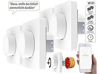 Luminea Home Control 4er WLAN-Lichtschalter & Dimmer mit Dreh-/Drück-Funktion und App; WLAN-Unterputz-Steckdosen WLAN-Unterputz-Steckdosen 