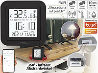 Luminea Home Control Lernfähige IR-Fernbedienung, Temperatur/Luftfeuchte, Display und App; WLAN-Temperatur- & Luftfeuchtigkeits-Sensoren mit App und Sprachsteuerung 