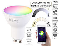 Luminea Home Control WLAN-LED-Spot, GU10, RGB-CCT, 4,5 W (ersetzt 35 W), 326 lm, 45°, App