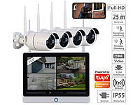 VisorTech Funk-Überwachungssystem mit Display, HDD-Rekorder, 4 IP-Kameras & App; Überwachungskameras (Funk) 