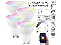 Luminea Home Control 4er-Set WLAN-LED-Spots, GU10, RGB-CCT 4,5 Watt, 326 lm, 45°, App; WLAN-LED-Lampen E27 RGBW WLAN-LED-Lampen E27 RGBW WLAN-LED-Lampen E27 RGBW WLAN-LED-Lampen E27 RGBW 