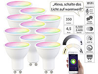 Luminea Home Control 10er-Set WLAN-LED-Spots, GU10, RGB-CCT 4,5Watt, 326 lm, 45°, App