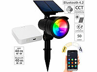 Lunartec RGB-CCT-LED-Spot mit Bluetooth, 50 lm, 1 W, IP44 inkl. Gateway; LED-Solar-Wegeleuchten LED-Solar-Wegeleuchten LED-Solar-Wegeleuchten LED-Solar-Wegeleuchten 