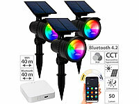 Lunartec 3er-Set RGB-CCT-LED-Spot mit Bluetooth, 50 lm, 1 W, IP44 inkl. Gateway; LED-Solar-Wegeleuchten LED-Solar-Wegeleuchten 