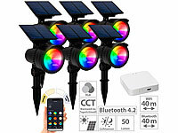 Lunartec 6er-Set RGB-CCT-LED-Spot mit Bluetooth, 50 lm, 1 W, IP44 inkl. Gateway; LED-Solar-Wegeleuchten LED-Solar-Wegeleuchten 