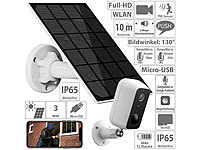 revolt Outdoor-Kamera mit Solarpanel, WLAN, App, Akku, Full HD, IP65; Solarpanele mit Micro-USB-Anschluss für Akku-Überwachungskameras 