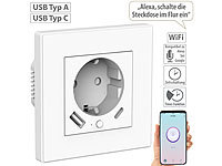 Luminea Home Control 2in1-WLAN-Unterputzsteckdose mit USB-C und USB-A-Netzteil, 2 A, App