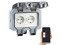 Luminea Home Control Outdoor-WLAN-Aufputz-Doppelsteckdose, Sprachbefehl, Strommessung, App