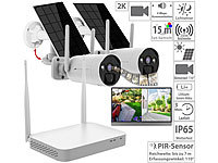 VisorTech 2K-Festplatten-Überwachungsrekorder + 2 Solar-Akku-Kameras, HDMI, App