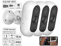 7links 3er-Set Akku-Outdoor-IP-Überwachungskameras, Full HD, WLAN & App