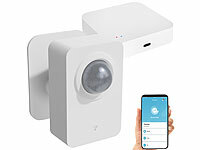 Luminea Home Control ZigBee-PIR-Bewegungsmelder mit WLAN-Gateway, 8 m Reichweite; WLAN-Tür & Fensteralarme WLAN-Tür & Fensteralarme WLAN-Tür & Fensteralarme 