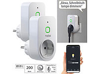 Luminea Home Control 2er Smarte WLAN-Dimmer-Steckdose mit Phasenabschnittsdimmer bis 200 W; WLAN-LED-Lampen E27 RGBW 