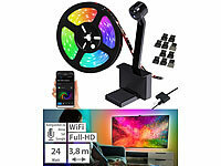 Luminea Home Control TV-Hintergrundbeleuchtung mit Kamera, RGB-IC-LEDs, WLAN, App, 55–65"; WLAN-LED-Lampen E27 RGBW WLAN-LED-Lampen E27 RGBW 