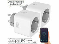 Luminea Home Control 2er-Set WLAN-Steckdosen, Energiekostenmesser, App & Sprachsteuerung; WLAN-Steckdosen, Outdoor-WLAN-Steckdosen mit Strommess-Funktion WLAN-Steckdosen, Outdoor-WLAN-Steckdosen mit Strommess-Funktion WLAN-Steckdosen, Outdoor-WLAN-Steckdosen mit Strommess-Funktion 