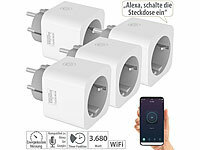 Luminea Home Control 4er-Set WLAN-Steckdosen, Energiekostenmesser, App & Sprachsteuerung; WLAN-Steckdosen, Outdoor-WLAN-Steckdosen mit Strommess-Funktion WLAN-Steckdosen, Outdoor-WLAN-Steckdosen mit Strommess-Funktion WLAN-Steckdosen, Outdoor-WLAN-Steckdosen mit Strommess-Funktion 