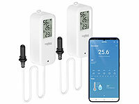 Luminea Home Control Smart Thermometer WLAN; WLAN-Temperatur- & Luftfeuchtigkeits-Sensoren mit App-Auswertungen WLAN-Temperatur- & Luftfeuchtigkeits-Sensoren mit App-Auswertungen WLAN-Temperatur- & Luftfeuchtigkeits-Sensoren mit App-Auswertungen 