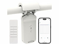 Luminea Home Control Smart-Gardinenmotor, Automatischer Vorhangöffner; Smarte 3in1-Universal-Vorhangmotoren mit App, Timer- und Sensor-Steuerung Smarte 3in1-Universal-Vorhangmotoren mit App, Timer- und Sensor-Steuerung Smarte 3in1-Universal-Vorhangmotoren mit App, Timer- und Sensor-Steuerung 