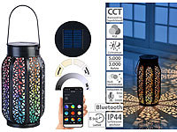 Lunartec Smarte Solar-Laterne aus Metall mit RGB-CCT-LEDs, App, Bluetooth, IP44; Solar-Leuchtkugeln mit Dämmerungssensoren 