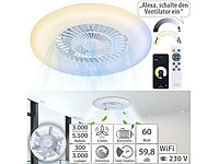 Sichler Haushaltsgeräte 2in1-WLAN-Deckenleuchte & Ventilator, App-Steuerug, CCT-LEDs, Ø 60 cm
