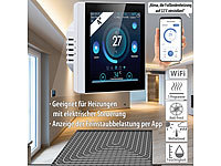 revolt WLAN-Fußbodenheizung-Thermostat mit Touchdisplay, Feinstaub-Anzeige; Einbau-Steckdosenleisten mit USB-Lade-Buchsen 