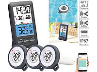 infactory Smartes WLAN-Teich & Poolthermometer mit 3 Sensoren, App, IP67; Wetterstationen mit Farb-Display, Funkuhr und Außensensor Wetterstationen mit Farb-Display, Funkuhr und Außensensor Wetterstationen mit Farb-Display, Funkuhr und Außensensor Wetterstationen mit Farb-Display, Funkuhr und Außensensor 