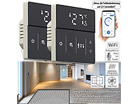 revolt 2er-Set WLAN-Fußbodenheizung-Thermostate mit App, schwarz; Einbau-Steckdosenleisten mit USB-Lade-Buchsen 