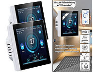 revolt 2er-Set WLAN-Thermostate für Fußbodenheizungen, Touchdisplay; Einbau-Steckdosenleisten mit USB-Lade-Buchsen 