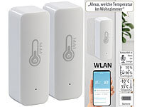 Luminea Home Control WLAN-Temperatur & Luftfeuchtigkeits-Sensor mit App, 2er-Set; Outdoor-WLAN-Steckdosen mit Strommess-Funktion, WLAN-Universal-Fernbedienungen mit Display, App, Thermo- und Hygrometer Outdoor-WLAN-Steckdosen mit Strommess-Funktion, WLAN-Universal-Fernbedienungen mit Display, App, Thermo- und Hygrometer 