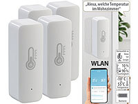Luminea Home Control WLAN-Temperatur & Luftfeuchtigkeits-Sensor mit App, 4er-Set; WLAN-Universal-Fernbedienungen mit Display, App, Thermo- und Hygrometer 