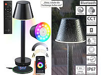 Lunartec Smarte Outdoor-Tischlampe, RGB-CCT-LEDs, App, inkl. Fernbedienung; LED-Tischlampen mit PIR-Sensoren, Schreibtischlampen LED-Tischlampen mit PIR-Sensoren, Schreibtischlampen LED-Tischlampen mit PIR-Sensoren, Schreibtischlampen 