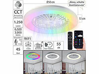 Sichler Haushaltsgeräte 2in1-WLAN-Deckenleuchte & Ventilator, RGB-CCT-LEDs, 30W, 1.250 lm, App