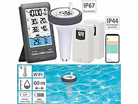infactory Smartes WLAN-Poolthermometer, IP67, 2 Außensensoren, Alarm; Funk-Poolthermometer Funk-Poolthermometer Funk-Poolthermometer Funk-Poolthermometer 