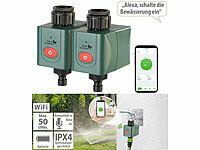 Royal Gardineer 2er-Set WLAN-Bewässerungscomputer mit Ventil, App-Wetterdatenabgleich; Bewässerungscomputer mit Multi-Schlauch-Anschlüssen Bewässerungscomputer mit Multi-Schlauch-Anschlüssen Bewässerungscomputer mit Multi-Schlauch-Anschlüssen 