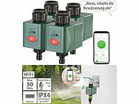 Royal Gardineer 4er-Set WLAN-Bewässerungscomputer mit Ventil, App-Wetterdatenabgleich; Bewässerungscomputer mit Multi-Schlauch-Anschlüssen Bewässerungscomputer mit Multi-Schlauch-Anschlüssen Bewässerungscomputer mit Multi-Schlauch-Anschlüssen 