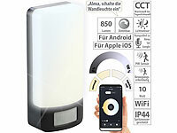 Luminea Home Control CCT-LED-Außen-Wandleuchte mit PIR-Sensor, 10 W, 850 lm, IP44, App; Batteriebetriebene PIR-Bewegungsmelder-und-Lichtsensoren mit App, WLAN-CCT-Fluter mit Bewegungssensor & Sprachsteuerung Batteriebetriebene PIR-Bewegungsmelder-und-Lichtsensoren mit App, WLAN-CCT-Fluter mit Bewegungssensor & Sprachsteuerung Batteriebetriebene PIR-Bewegungsmelder-und-Lichtsensoren mit App, WLAN-CCT-Fluter mit Bewegungssensor & Sprachsteuerung Batteriebetriebene PIR-Bewegungsmelder-und-Lichtsensoren mit App, WLAN-CCT-Fluter mit Bewegungssensor & Sprachsteuerung 