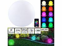 Luminea Home Control WLAN-Akku-Leuchtkugel mit RGBW-LEDs und App, 576 lm, IP54, Ø 40 cm; WLAN-Gartenstrahler mit RGB-CCT-LEDs, App- & Sprachsteuerung, 230 V WLAN-Gartenstrahler mit RGB-CCT-LEDs, App- & Sprachsteuerung, 230 V 
