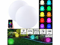 Luminea Home Control 2er-Set WLAN-Akku-Leuchtkugeln, RGBW-LEDs, App, 576 lm, IP54, Ø 20 cm