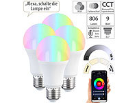 Luminea Home Control 4er-Set LED-Lampen E27, RGB-CCT, 9W, 806 Lumen, ZigBee-kompatibel; WLAN-LED-Lampen E27 RGBW 