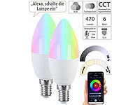 Luminea Home Control 2er-Set LED-Kerzen E14, RGB-CCT, 5 W, 470 lm, ZigBee-kompatibel; WLAN-LED-Lampen E27 RGBW 