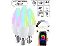 Luminea Home Control 4er-Set LED-Kerzen E14, RGB-CCT, 5 W, 470 lm, ZigBee-kompatibel; WLAN-LED-Lampen E27 RGBW 