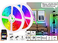 Luminea Home Control 2er-Set WLAN-RGBIC-LED-Lichtstreifen, App, Sprach & Soundsteuerung,5m; WLAN-USB-Stimmungsleuchten mit RGB + CCT-LEDs und App WLAN-USB-Stimmungsleuchten mit RGB + CCT-LEDs und App