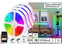 Luminea Home Control 4er-Set WLAN-RGBIC-LED-Lichtstreifen, App, Sprach & Soundsteuerung,5m; WLAN-USB-Stimmungsleuchten mit RGB + CCT-LEDs und App WLAN-USB-Stimmungsleuchten mit RGB + CCT-LEDs und App 