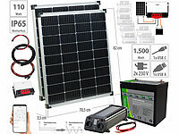 revolt Solar-Set: 230-V-Wechselrichter, Akku, Laderegeler, 2x 110W-Solarpanel; 2in1-Solar-Generatoren & Powerbanks, mit externer Solarzelle 2in1-Solar-Generatoren & Powerbanks, mit externer Solarzelle 2in1-Solar-Generatoren & Powerbanks, mit externer Solarzelle 