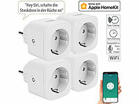 Luminea Home Control 4er-Set WLAN-Steckdosen, Apple-HomeKit-zertifiziert, mit App; WLAN-Steckdosen mit Stromkosten-Messfunktion WLAN-Steckdosen mit Stromkosten-Messfunktion 